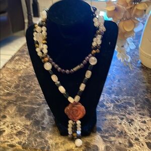 Purple and White Multi-Strand Necklace with Pendant